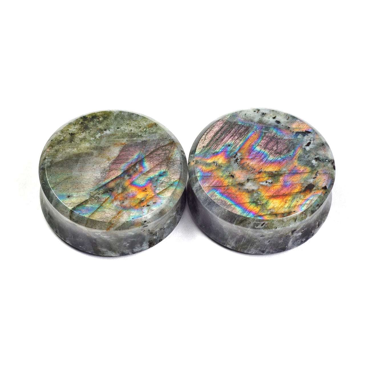 1-1/4" (32mm) High Flash Labradorite stone plugs  #7859