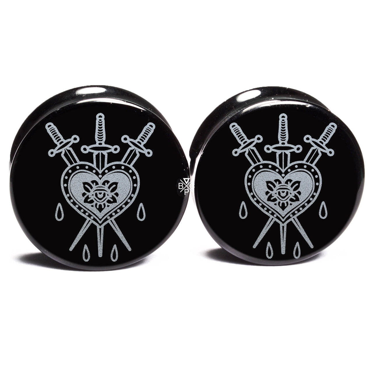 Heart Swords Black Obsidian Plugs