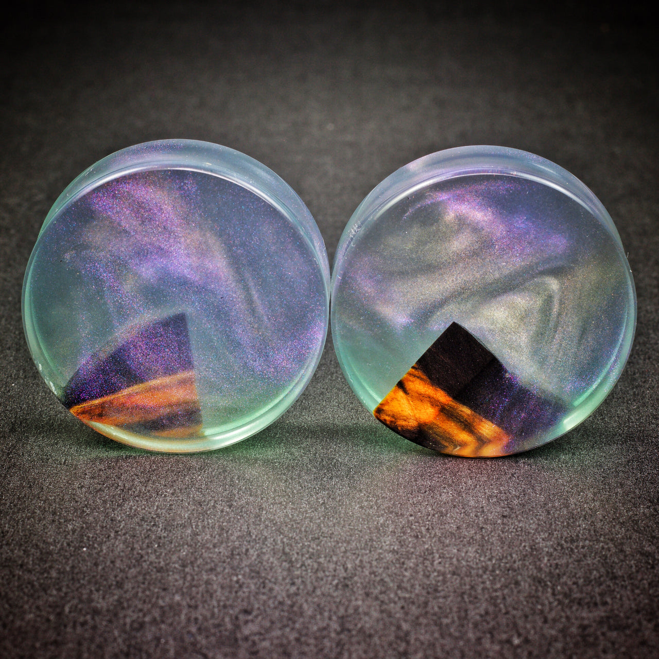 1-5/8" (41.3mm) Black & White Ebony Dark Purple Pearlescent Resin Plugs