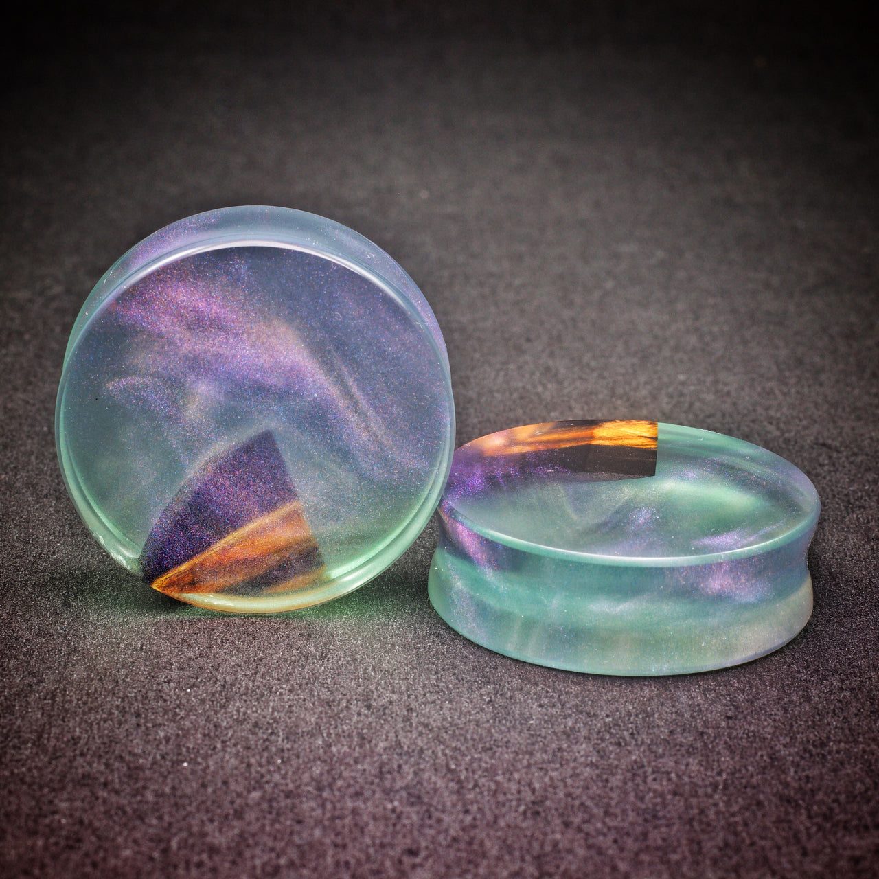 1-5/8" (41.3mm) Black & White Ebony Dark Purple Pearlescent Resin Plugs